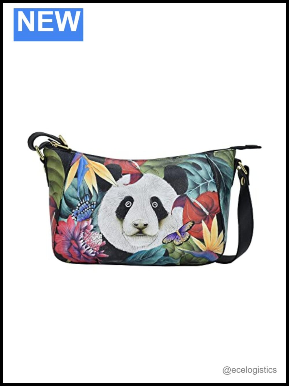 Hand Painted Leather Shoulder Hobo Bag Floral Art